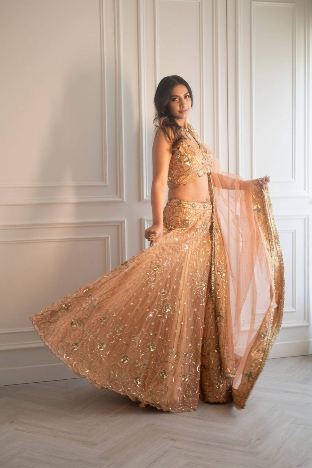 Buy Coral Peach Hand Embroidered Lehenga Online