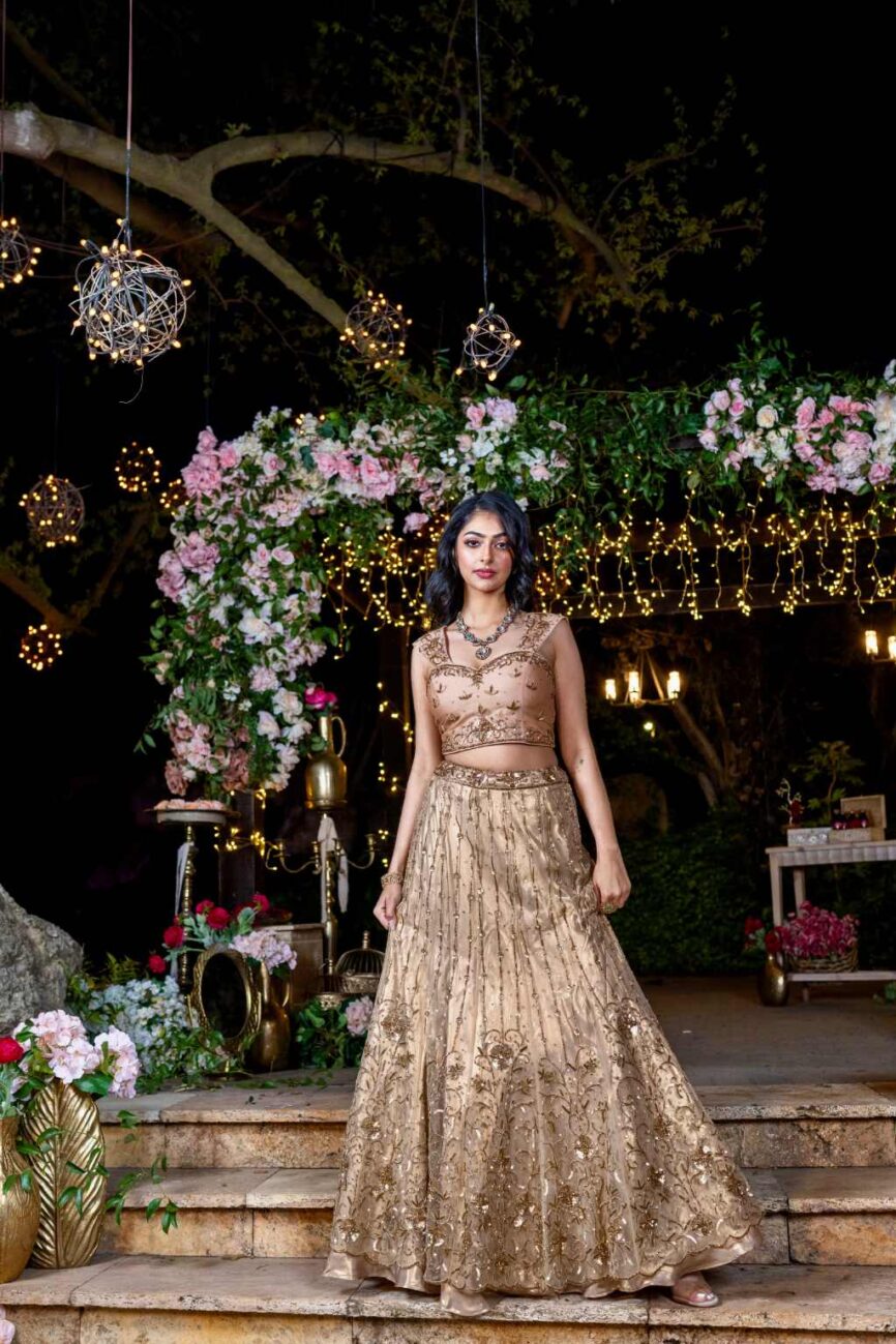 Premium Blush Gold Blouse and Skirt Set For Weddings - Sara By Rashi
