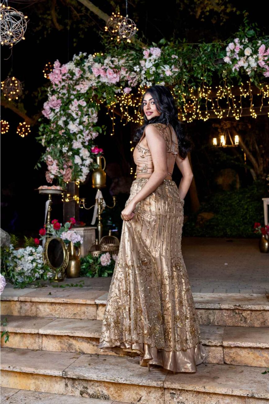Buy Blush Gold Blouse and Skirt Set For Weddings - Sara By Rashi