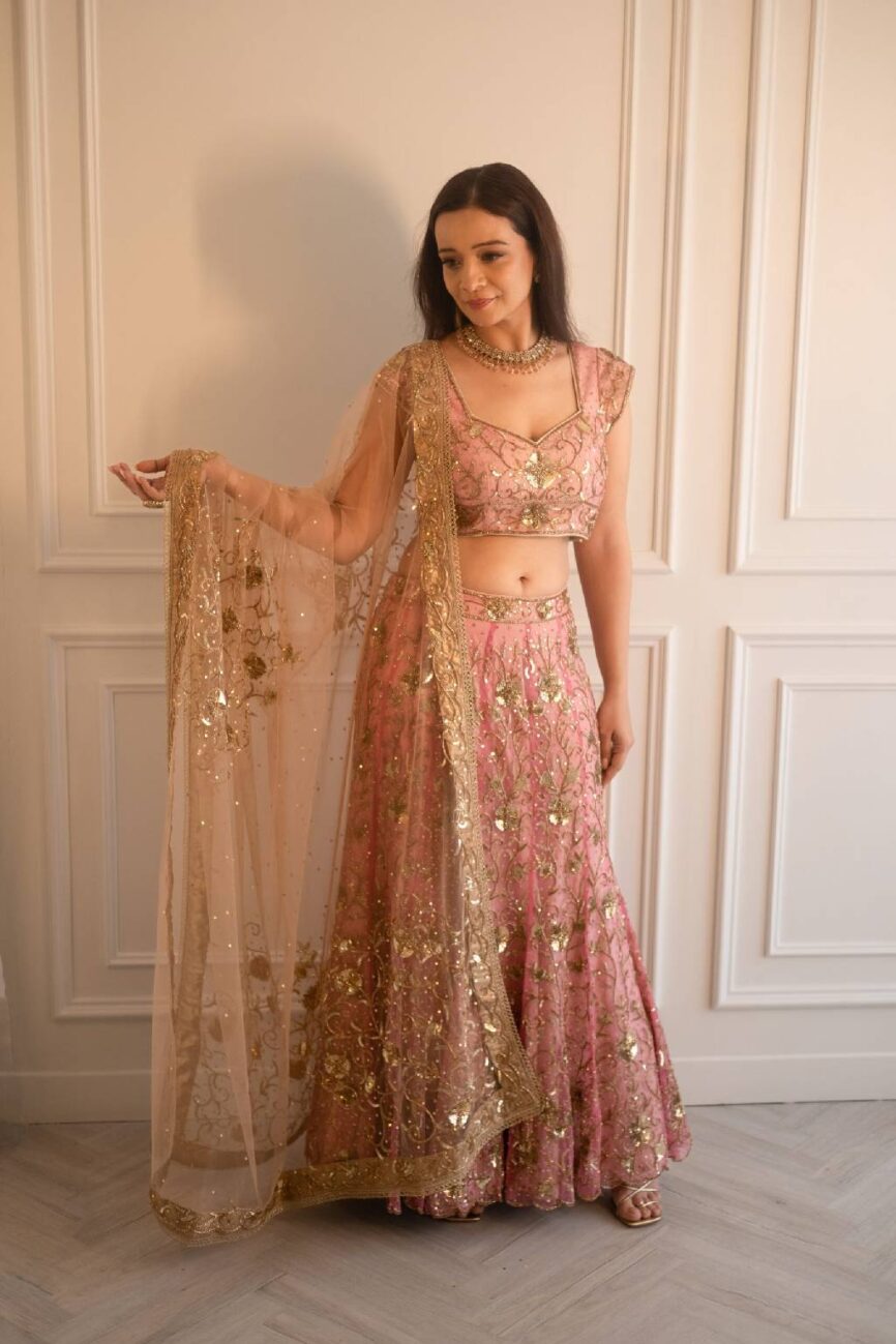 Pink Jaal Hand Embroidered Lehenga