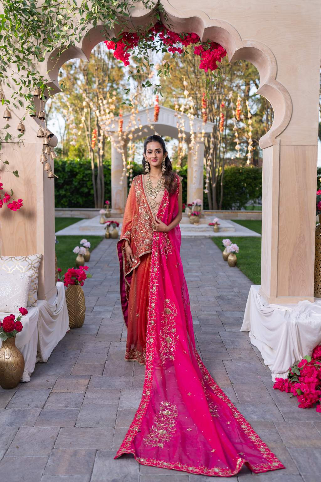Pink Tissue Hand Embroidered Saree for wedding and party