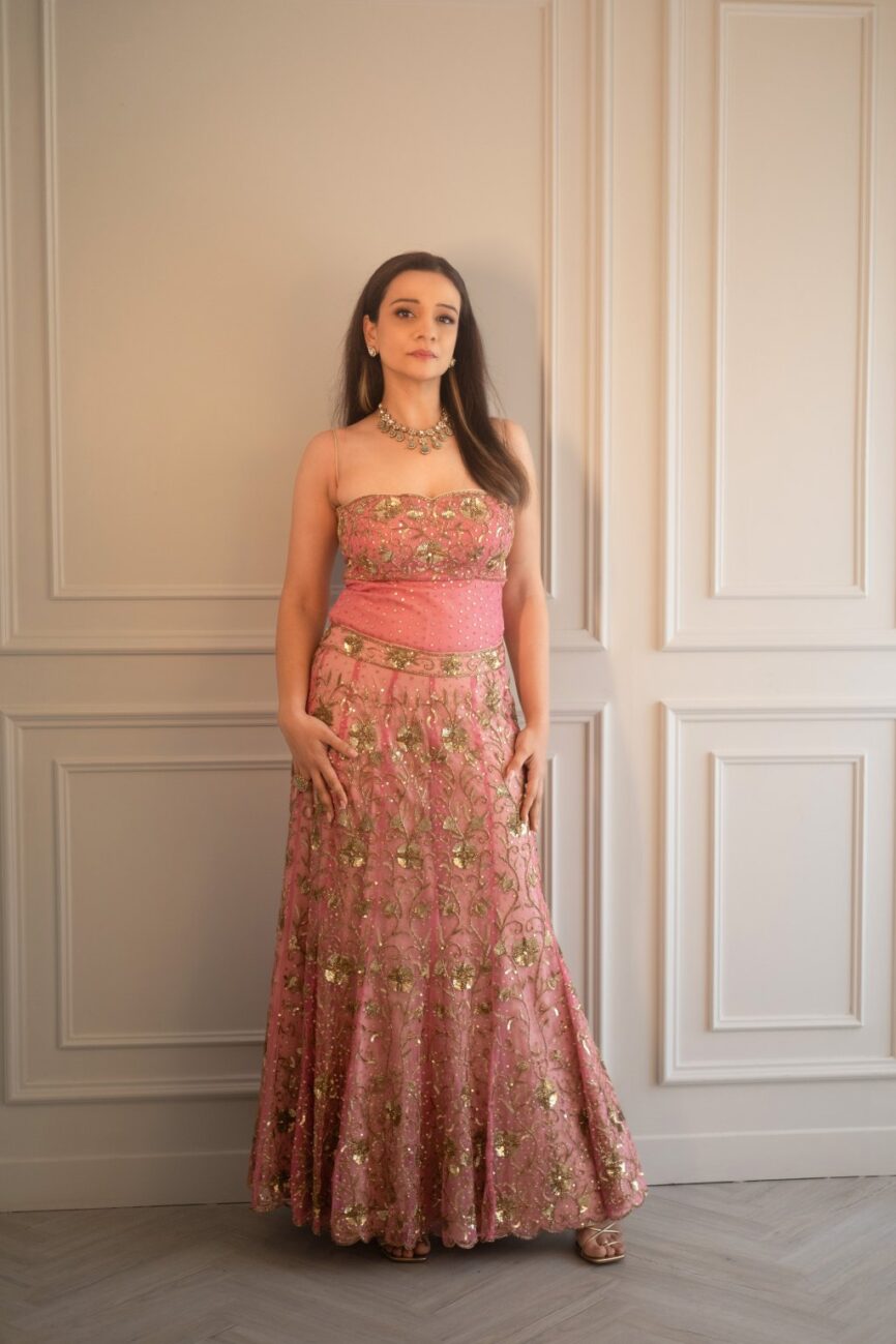 Pink Tube Blouse And Skirt Set - SARA By Rashi