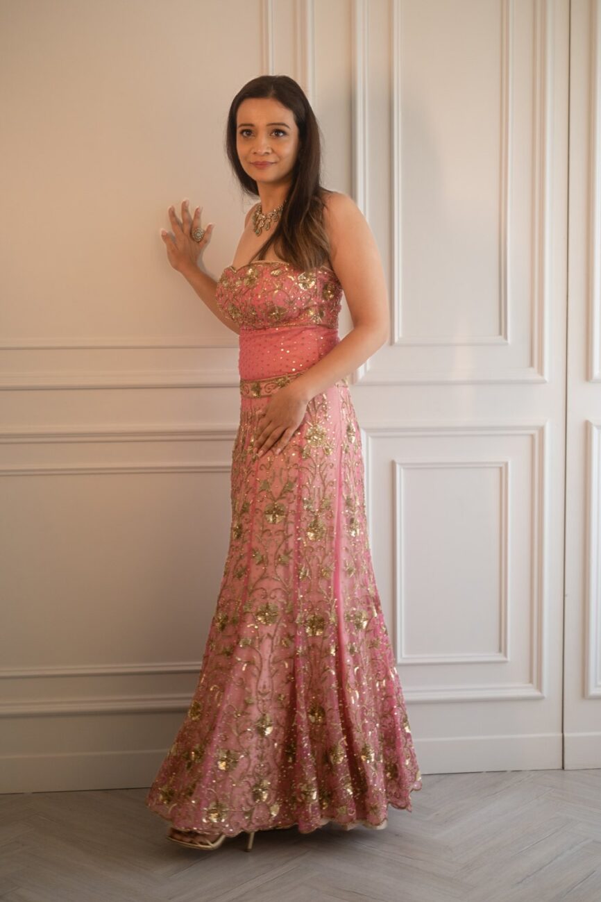 Designer Pink Tube Blouse And Skirt Set - SARA By Rashi