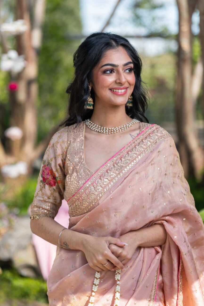 Blush Pink Tissue And Organza Saree