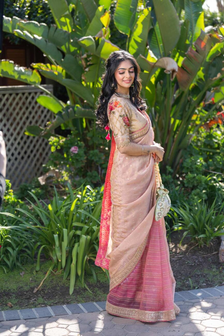 Blush Pink Tissue And Organza Saree