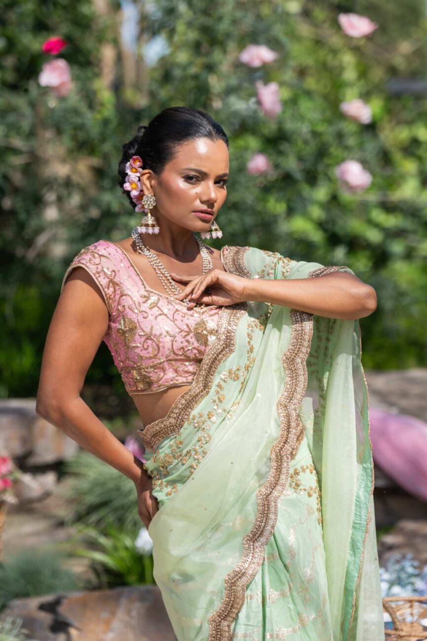 sage green saree by rashi sharma-SARA By Rashi