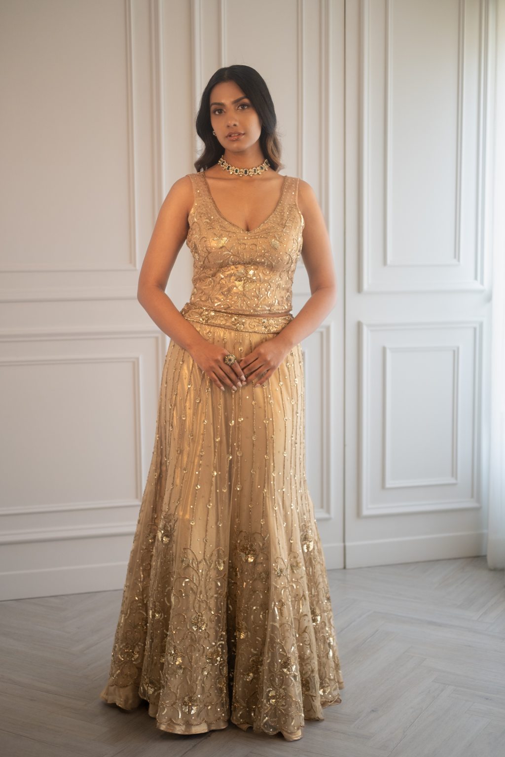Gold Blouse and Skirt Set - SARA By Rashi
