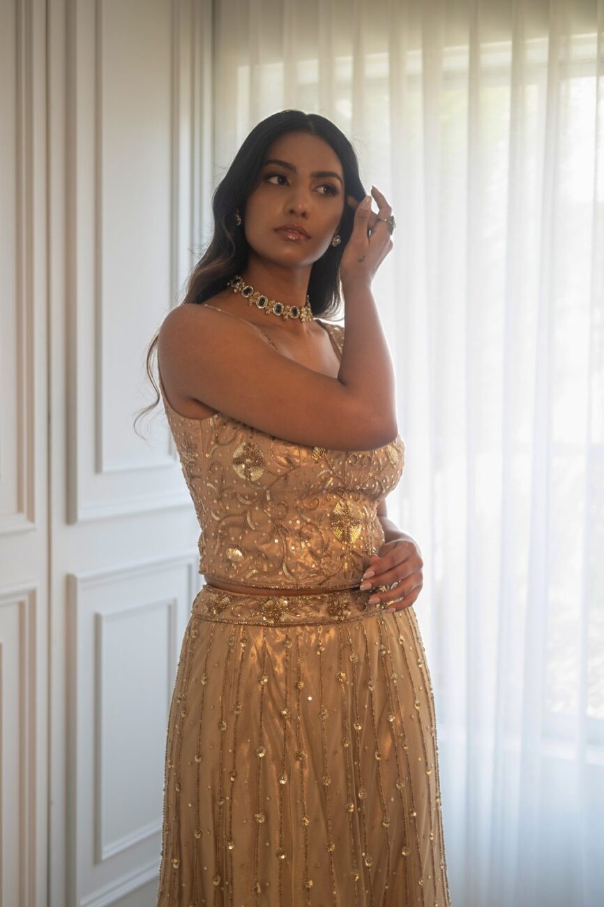 Buy Gold Blouse and Skirt Set - SARA By Rashi