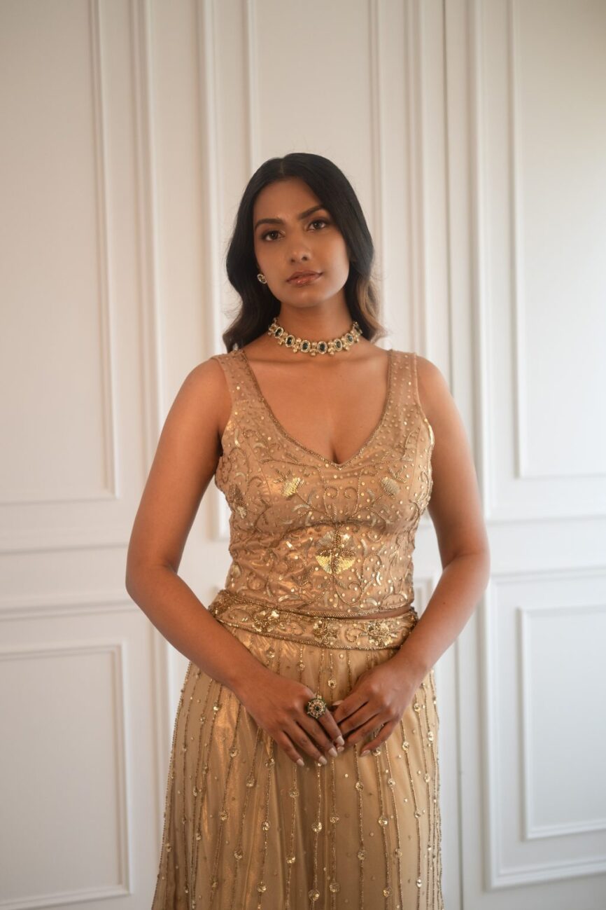 Buy Gold Blouse and Skirt Set - SARA By Rashi