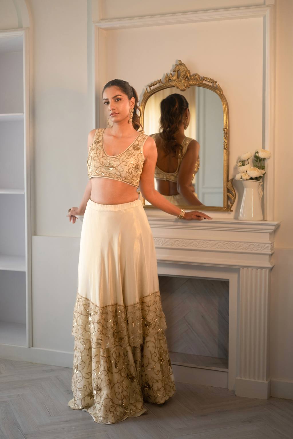 Ivory And Gold Crop Set - SARA By Rashi