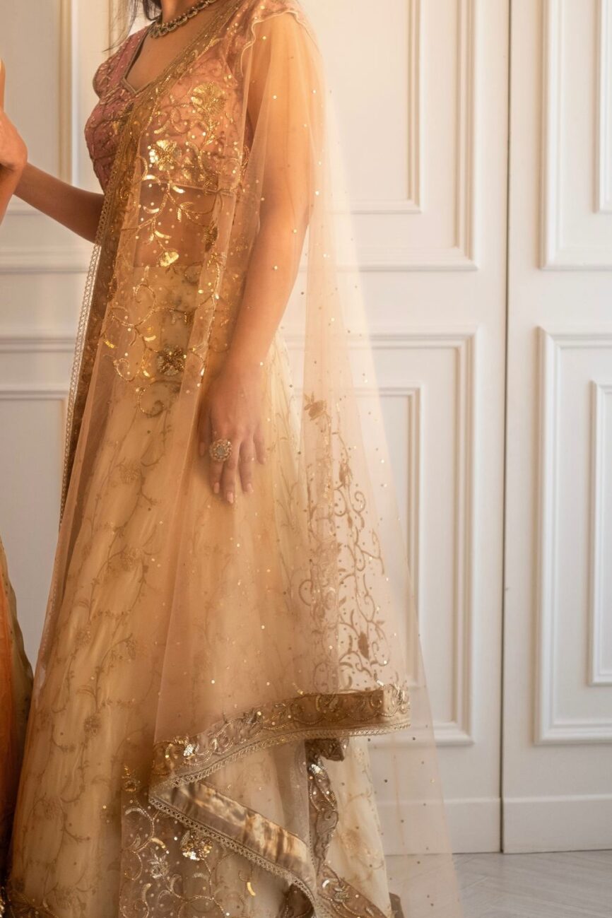 Soft Pink And Ivory Silk Brocade Lehenga Set