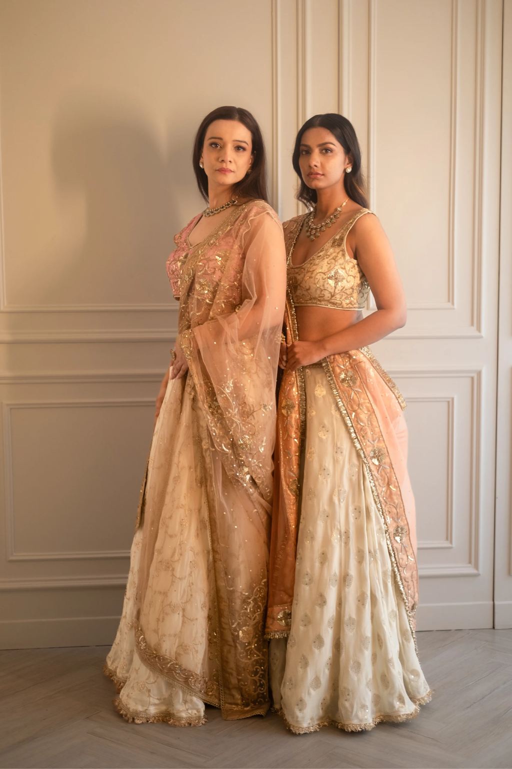 Soft Pink And Ivory Silk Brocade Lehenga Set