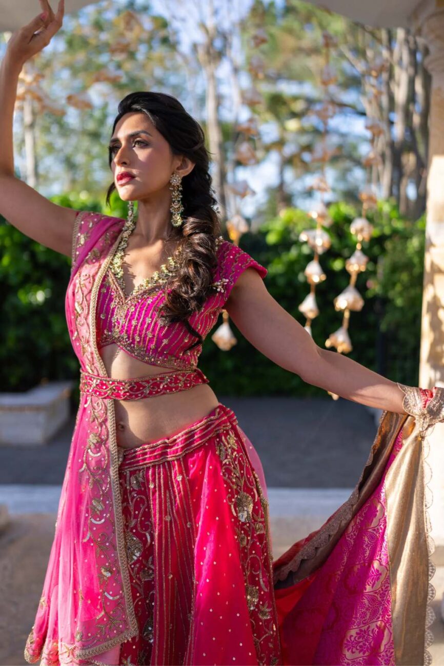 Rani Pink Hand-Embroidered Lehenga Set