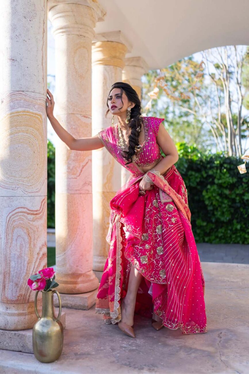 Rani Pink Hand-Embroidered Lehenga Set