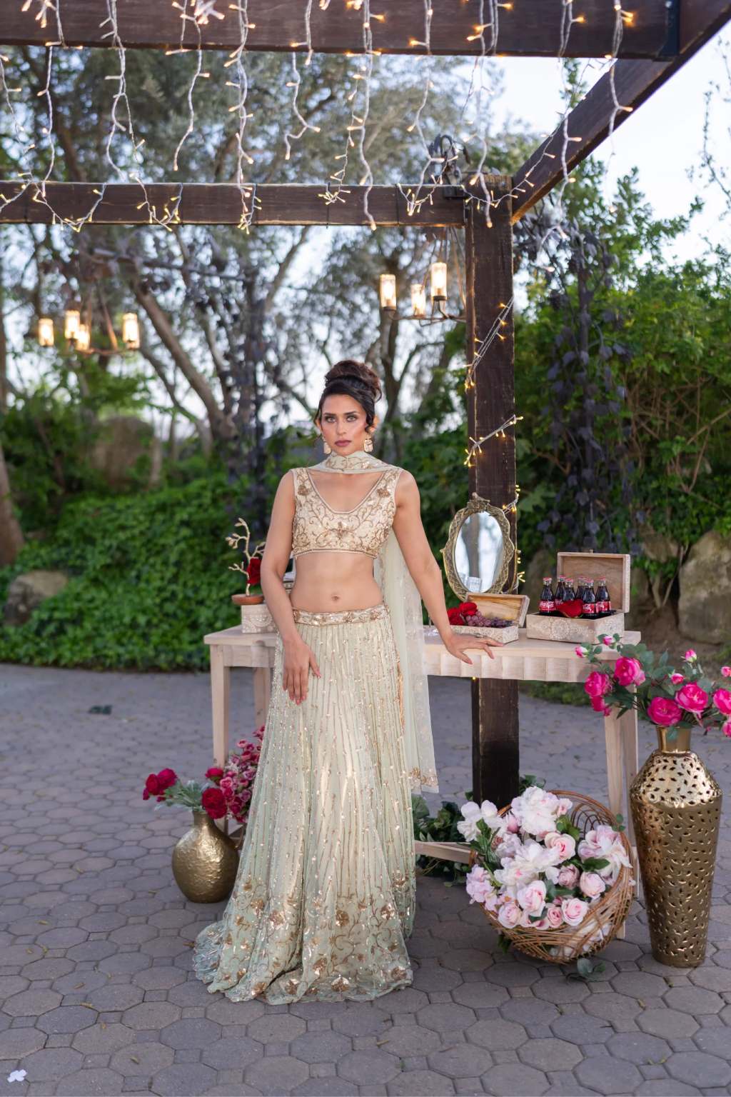Soft Sage Green Hand-Embroidered Lehenga Set