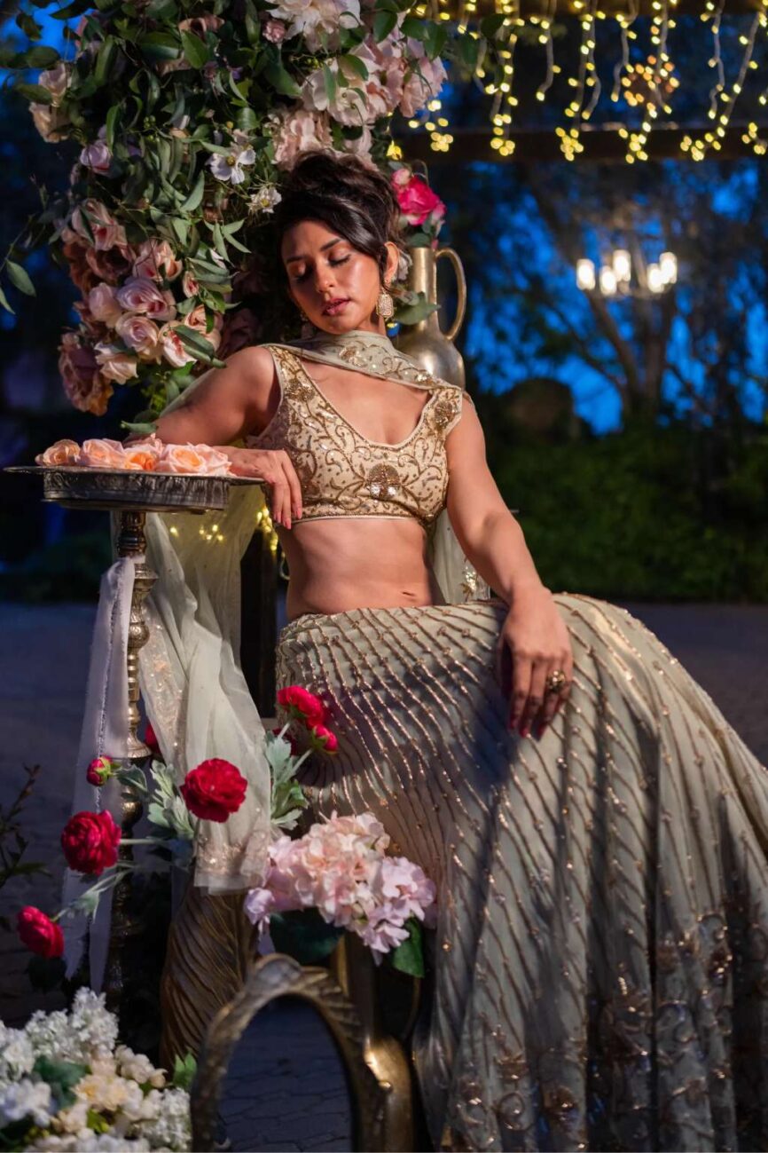 Soft Sage Green Hand-Embroidered Lehenga Set