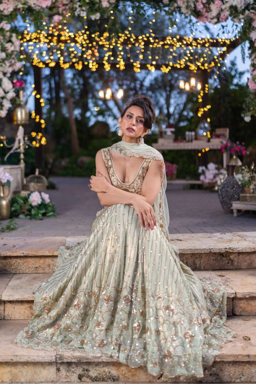 Soft Sage Green Hand-Embroidered Lehenga Set
