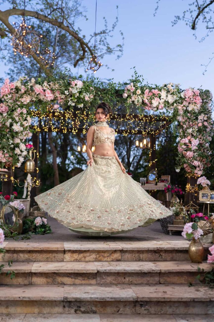 Soft Sage Green Hand-Embroidered Lehenga Set