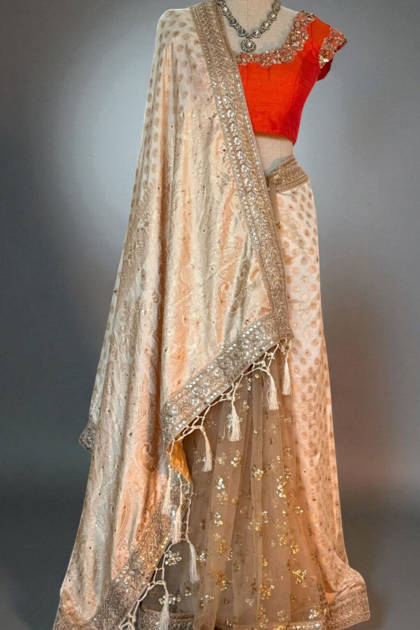 Ivory and gold Banarasi saree