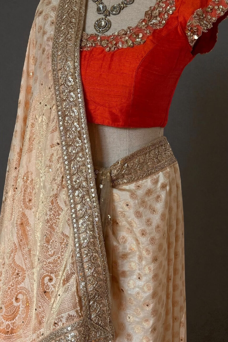 Ivory and gold Banarasi saree