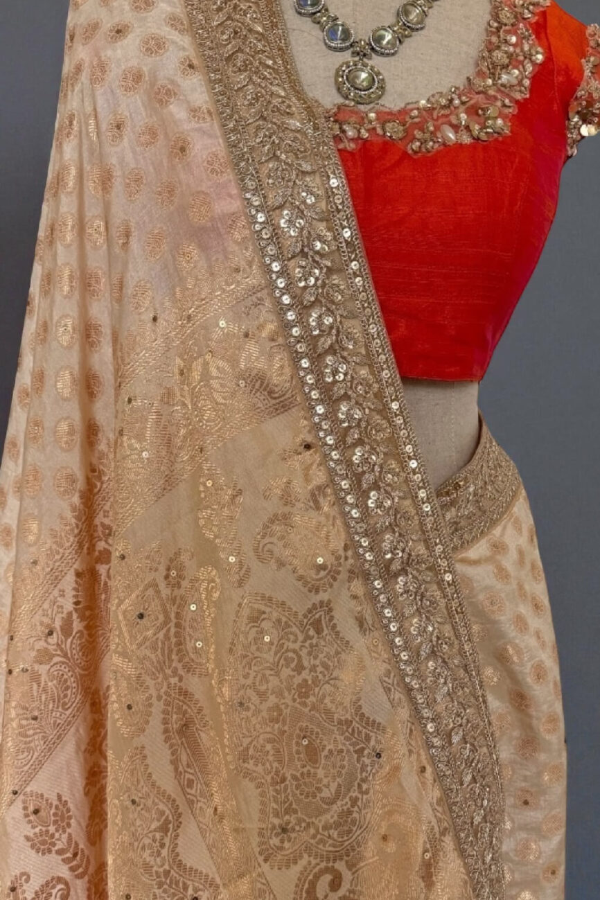 Ivory and gold Banarasi saree