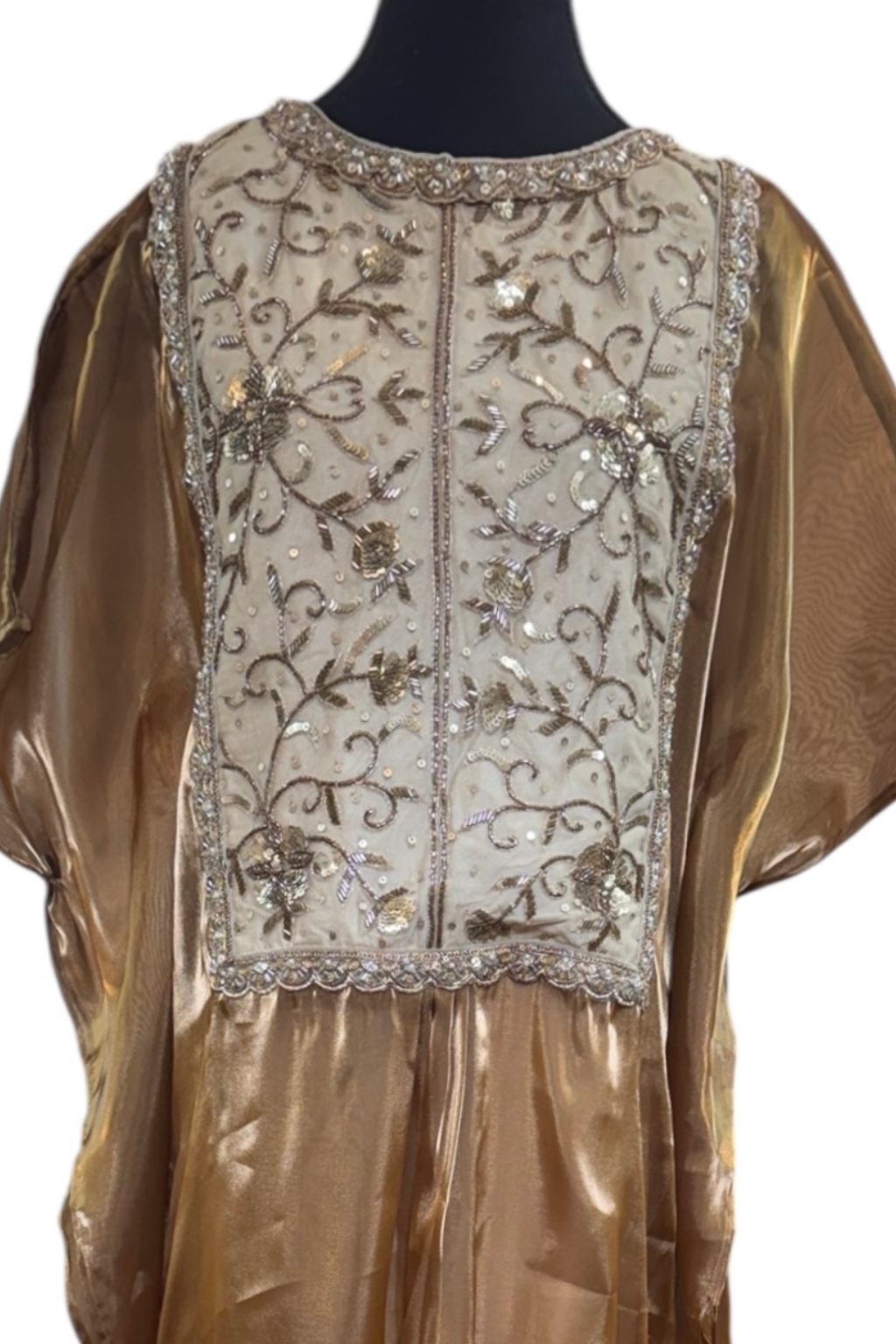 Gold Glass Tissue Hand Embroidered Kaftan Dress - Image 2