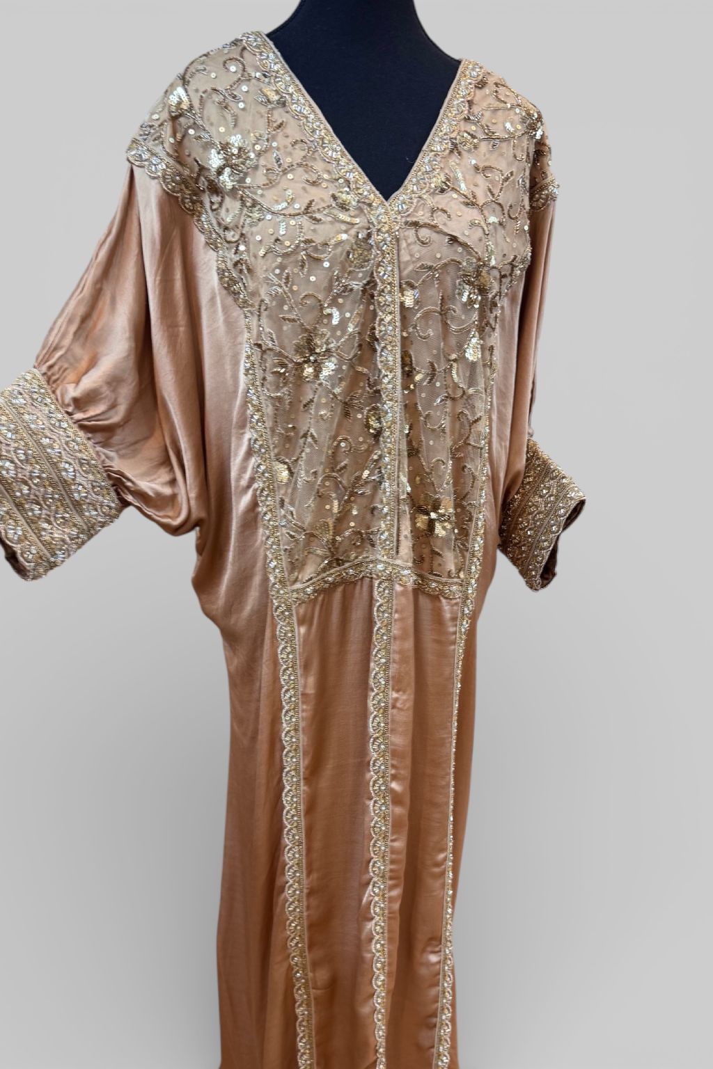 Taupe Hand Embroidered Kaftan Dress - Image 3