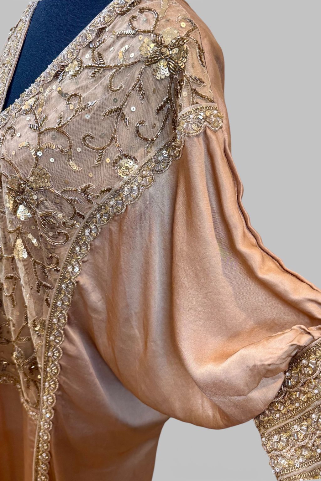 Taupe Hand Embroidered Kaftan Dress - Image 2