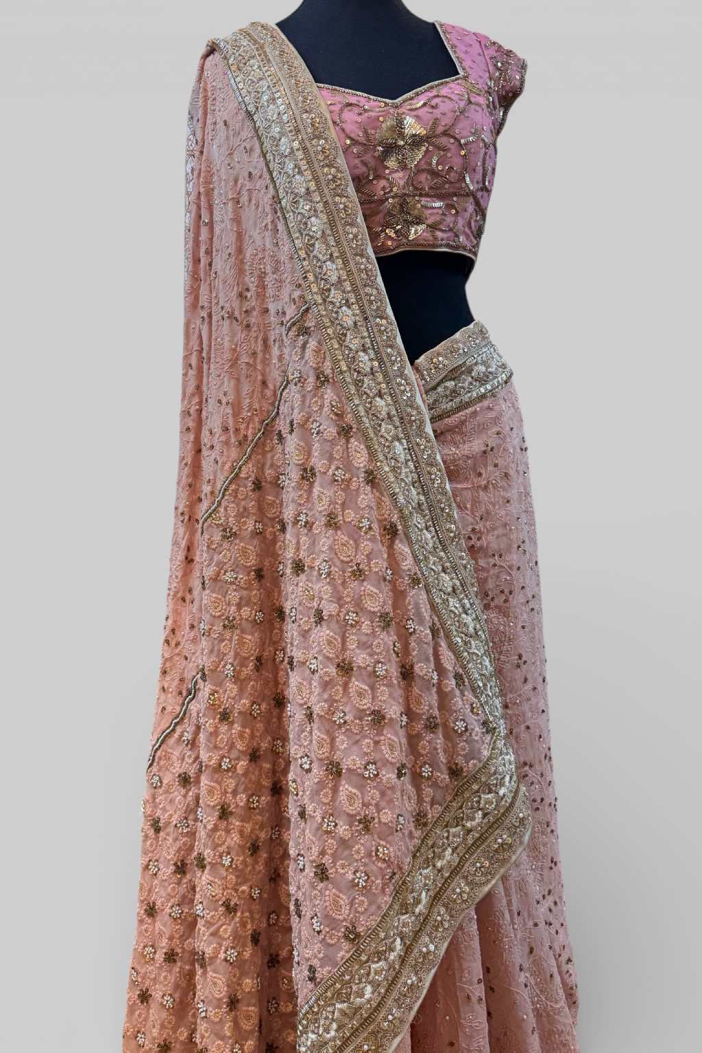 Pink Chikankari Hand Embroidered Saree - Image 2